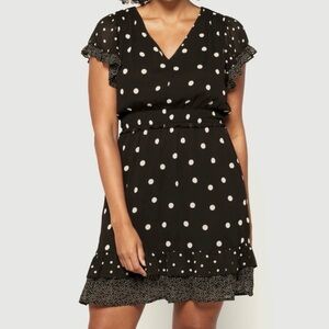 Les Serein Black polka dot v neck dress size medium